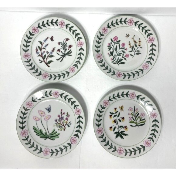 Vintage I. Godinger & Co. Porcelain Salad Dessert Plates Set Of 6 Botanical Drag - Picture 2 of 8